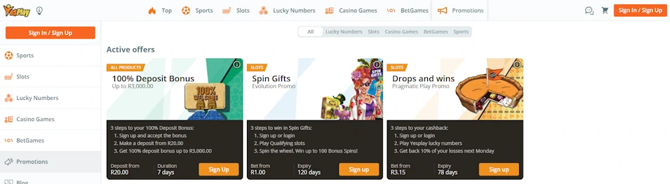 YesPlay Promotions Screenshot